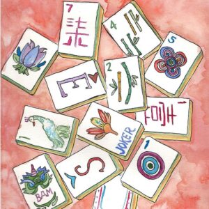 Mahjong Tiles on a sherbet background Card