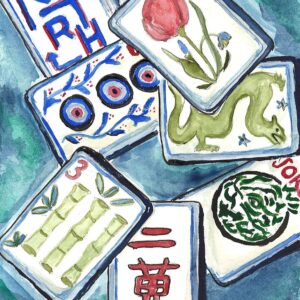 Mahjong Tiles with blue background Card