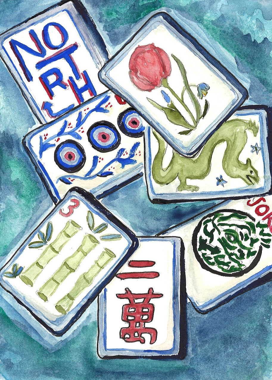 Mahjong Tiles with blue background Card