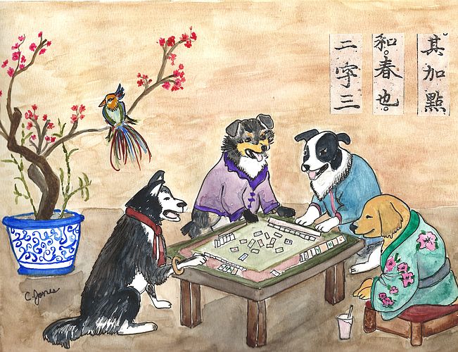 Dogs Playing Mahjong