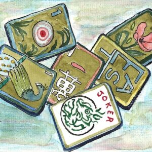 Mahjong Pung of Ones with teal background Card