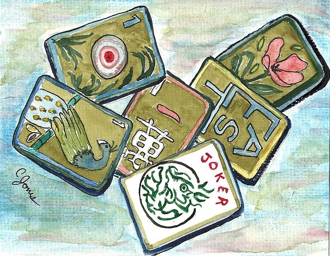 Mahjong Pung of Ones with teal background Card
