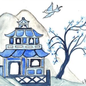 Mahjong Blue Pagoda Card
