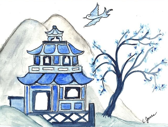 Mahjong Blue Pagoda Card