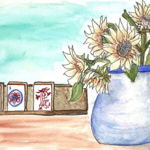 Mahjong Tiles and Sunflowers Card